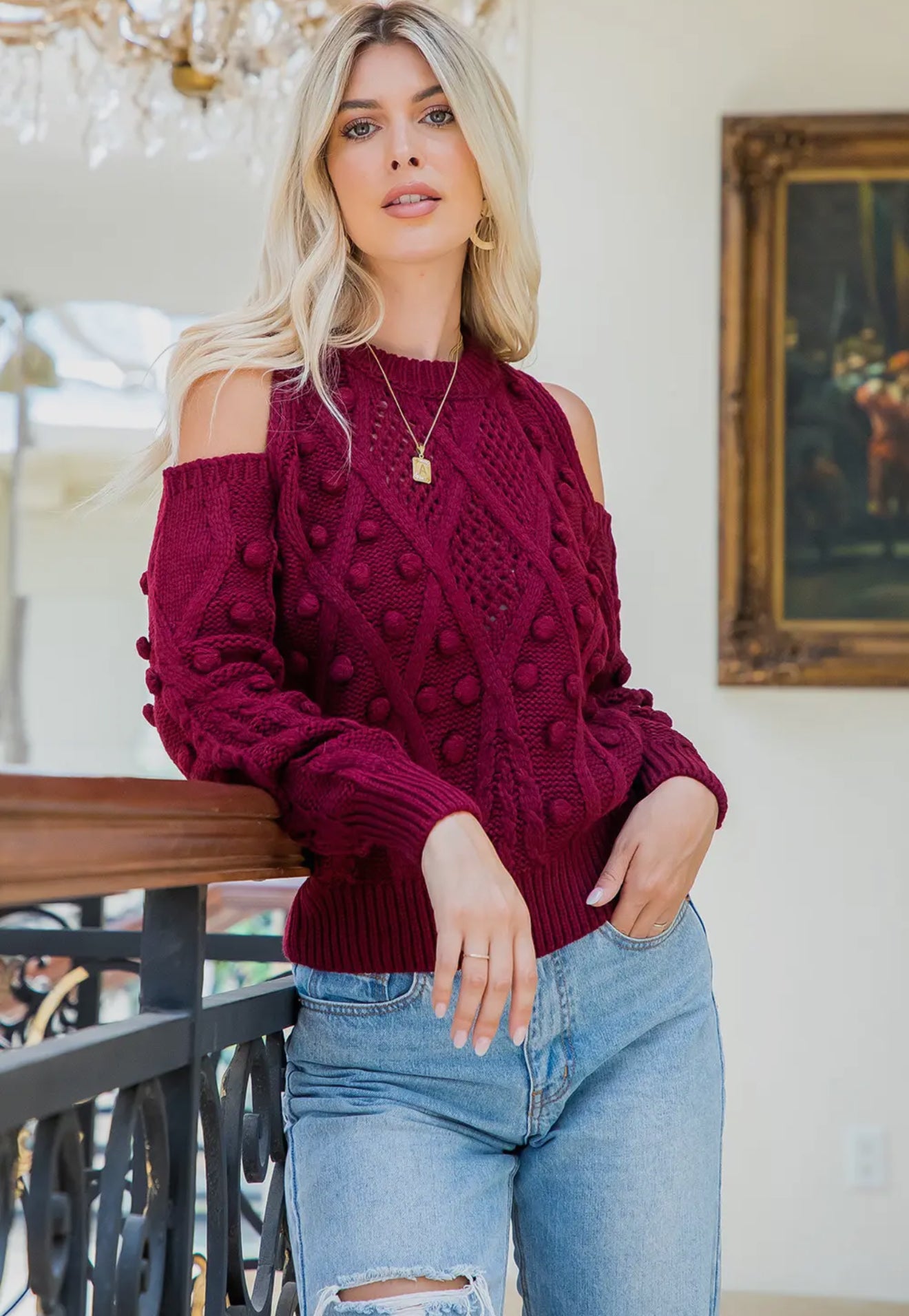 Knit Open Shoulder Sweater