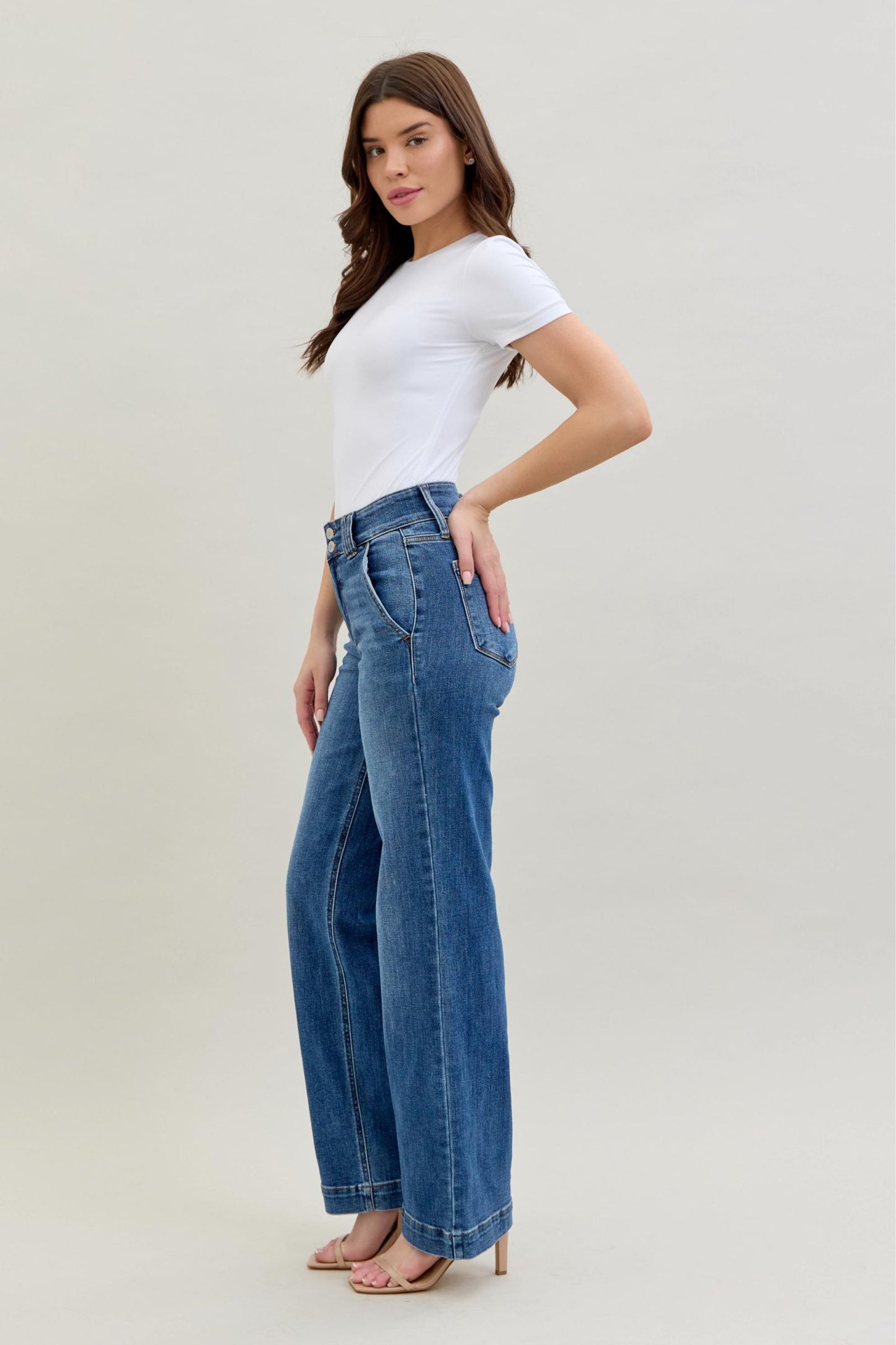 Judy Blue Double Button Wide Leg High Waisted
