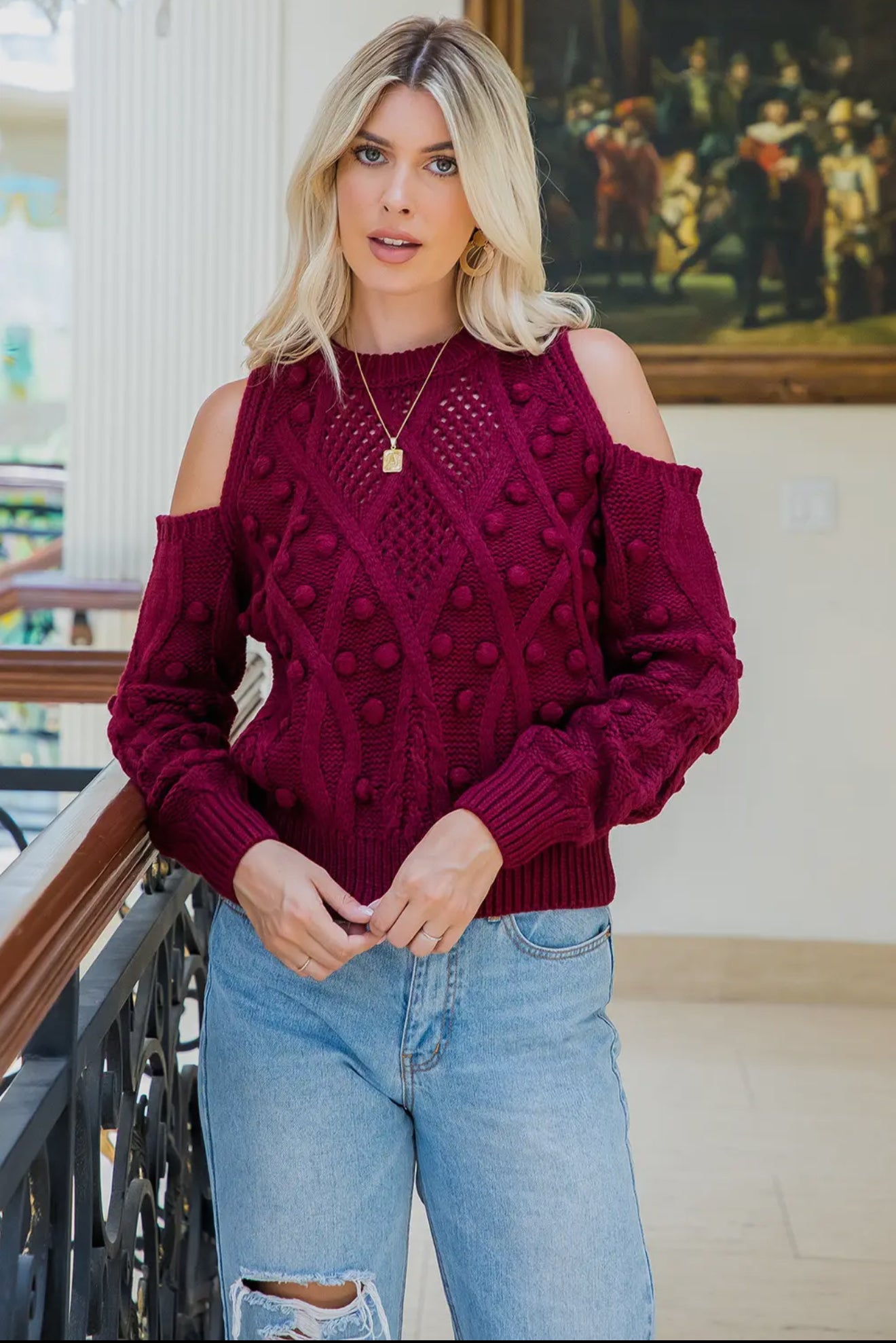 Knit Open Shoulder Sweater