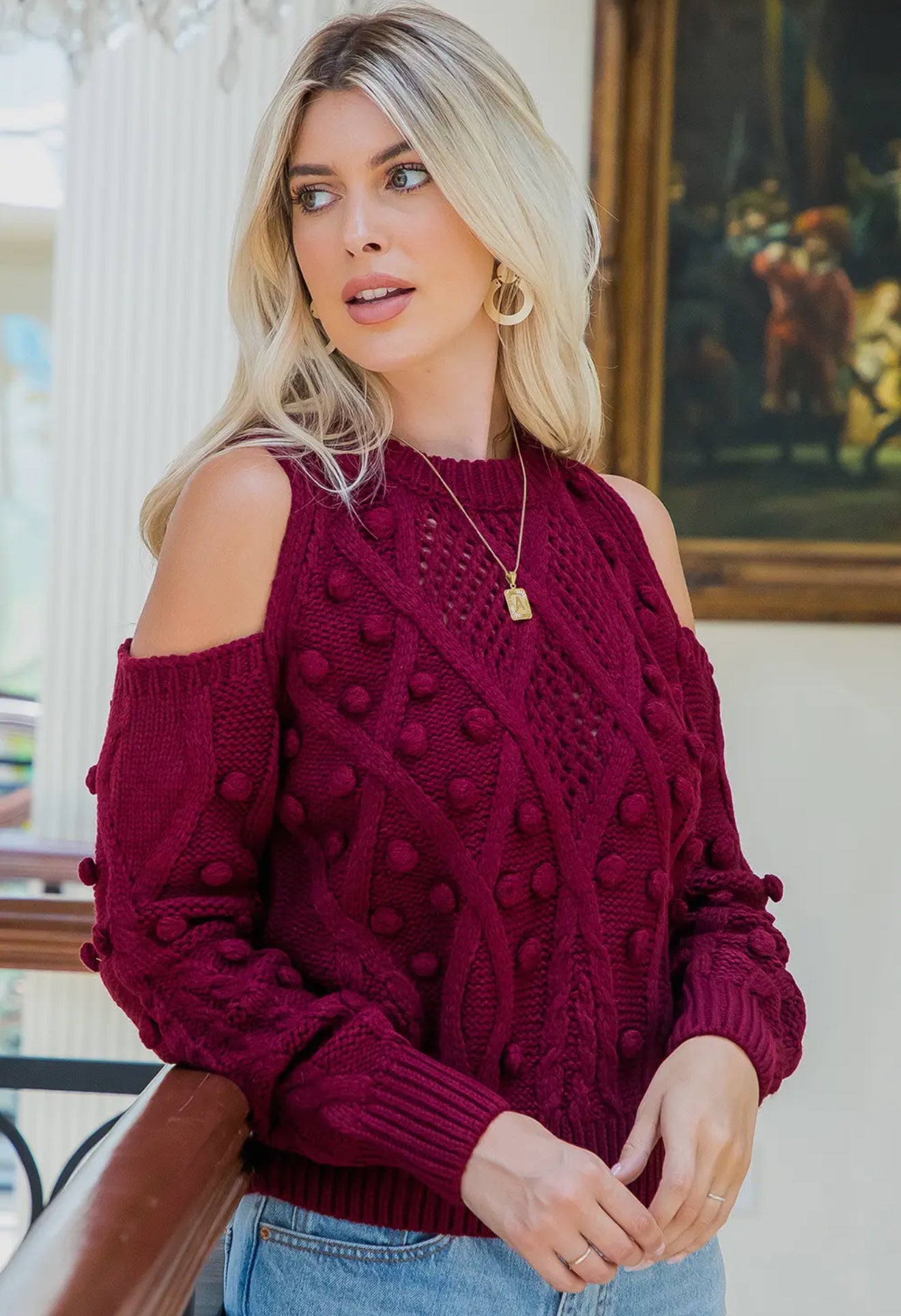 Knit Open Shoulder Sweater