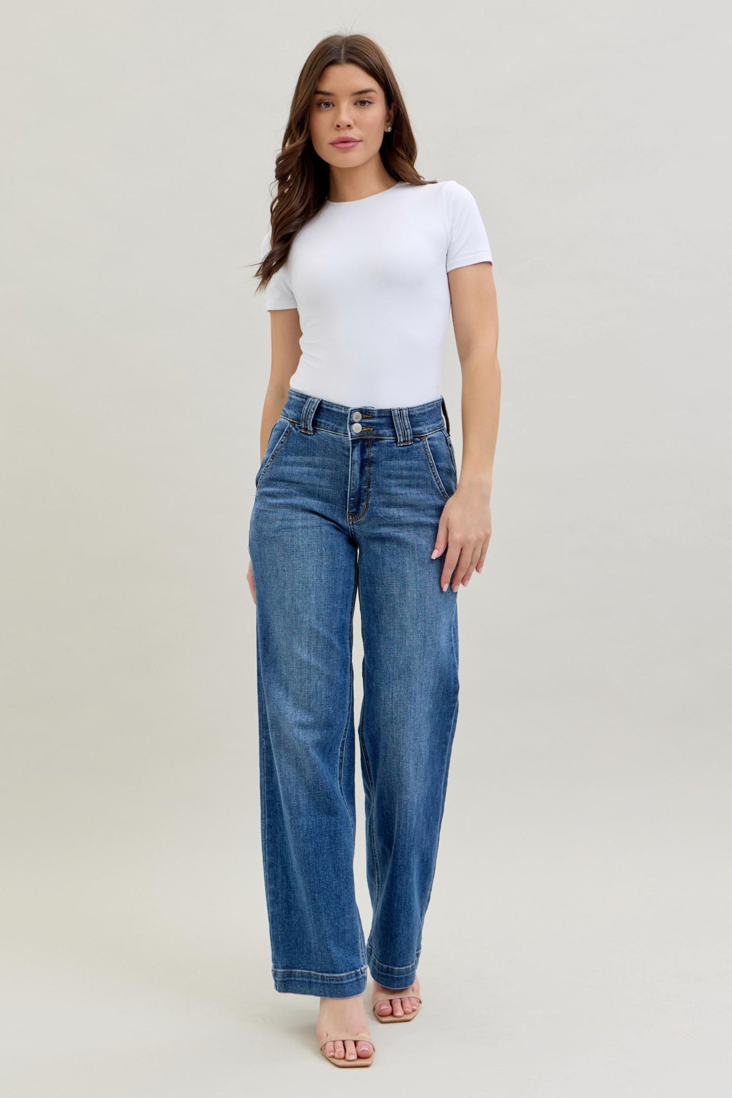 Judy Blue Double Button Wide Leg High Waisted