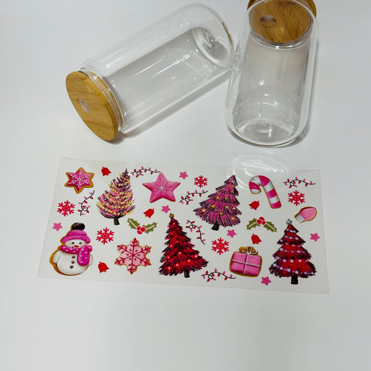 Pink Christmas trees UV DTF Transfer