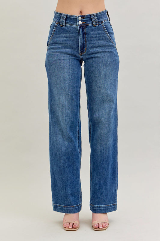 Judy Blue Double Button Wide Leg High Waisted